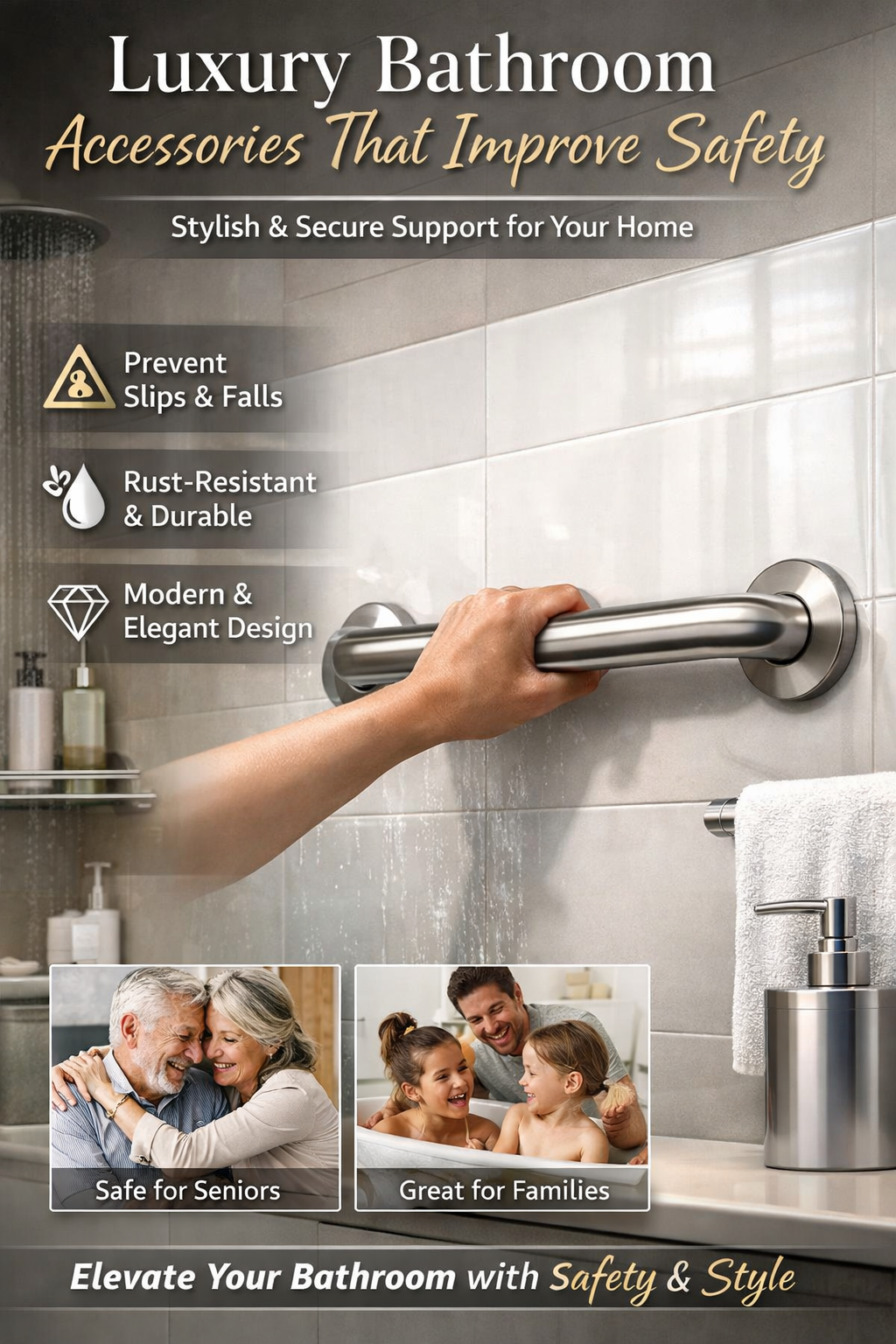 Read more about the article Luxury Bathroom Accessories That Improve Safety: Stainless Steel Grab Bar Is a Smart Choice