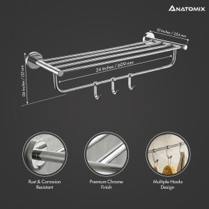 Ozone SS 304 Towel Rack for Bathroom | 24 inches |Towel Stand | Towel Hanger