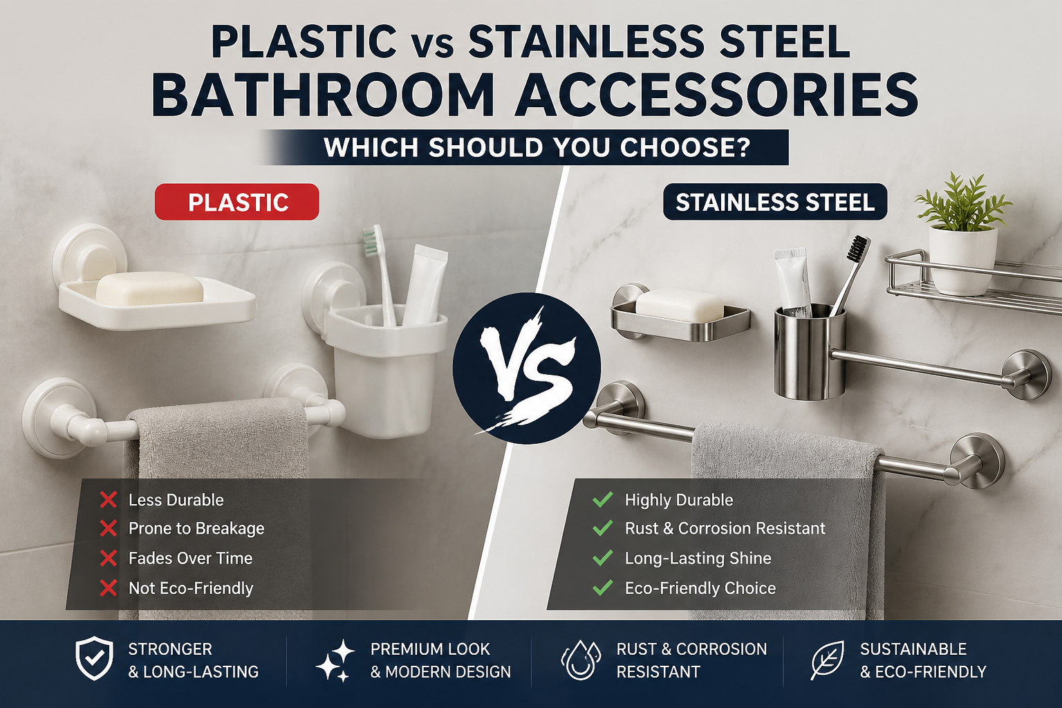 Read more about the article Bathroom Accessories: Plastic or Stainless Steel, Which One to Choose?
